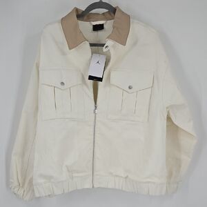 Air Jordan Cream and Tan Zip-Up Jacket Utility Medium New